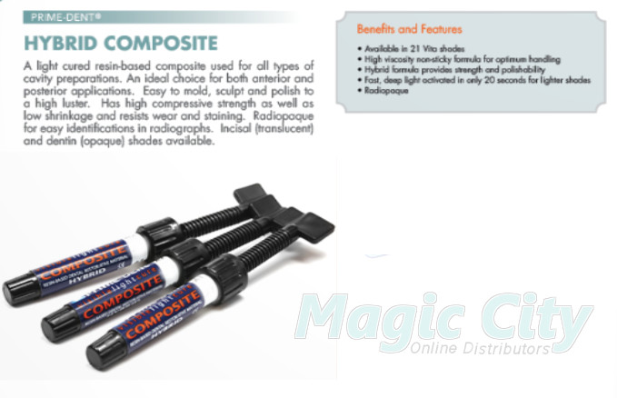 FAST SHIPPING Prime-Dent Light Cure Hybrid Dental Composite A3.5 4.5 gm Syringe