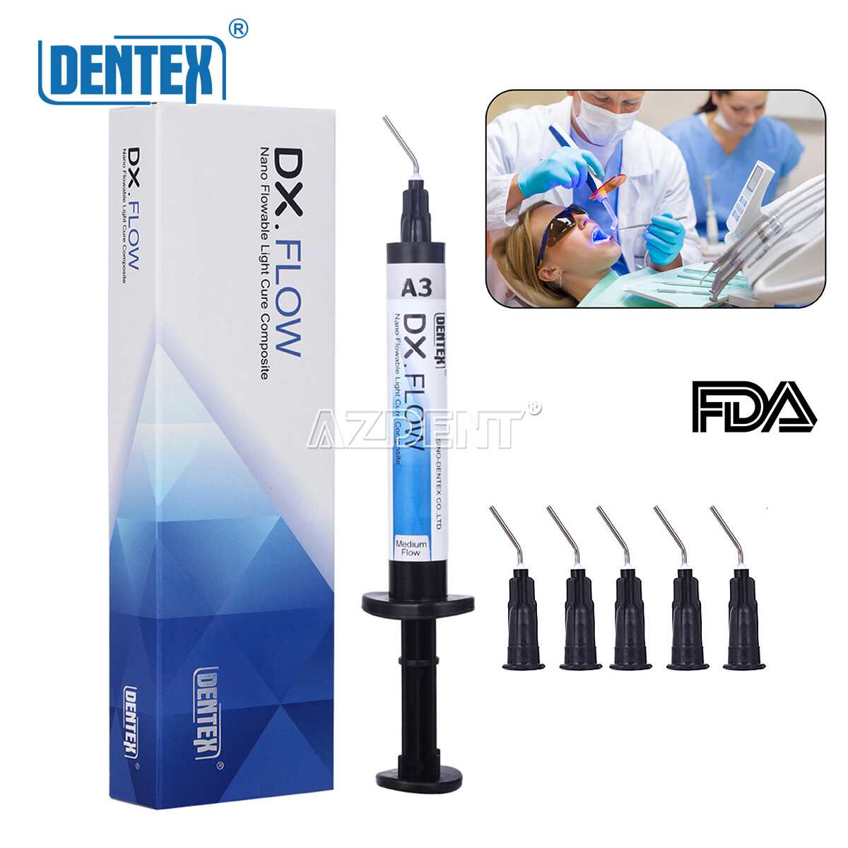 DENTEX Dental Light Cure Flowable Composite Resin Medium Flow A3 3g/Syringe