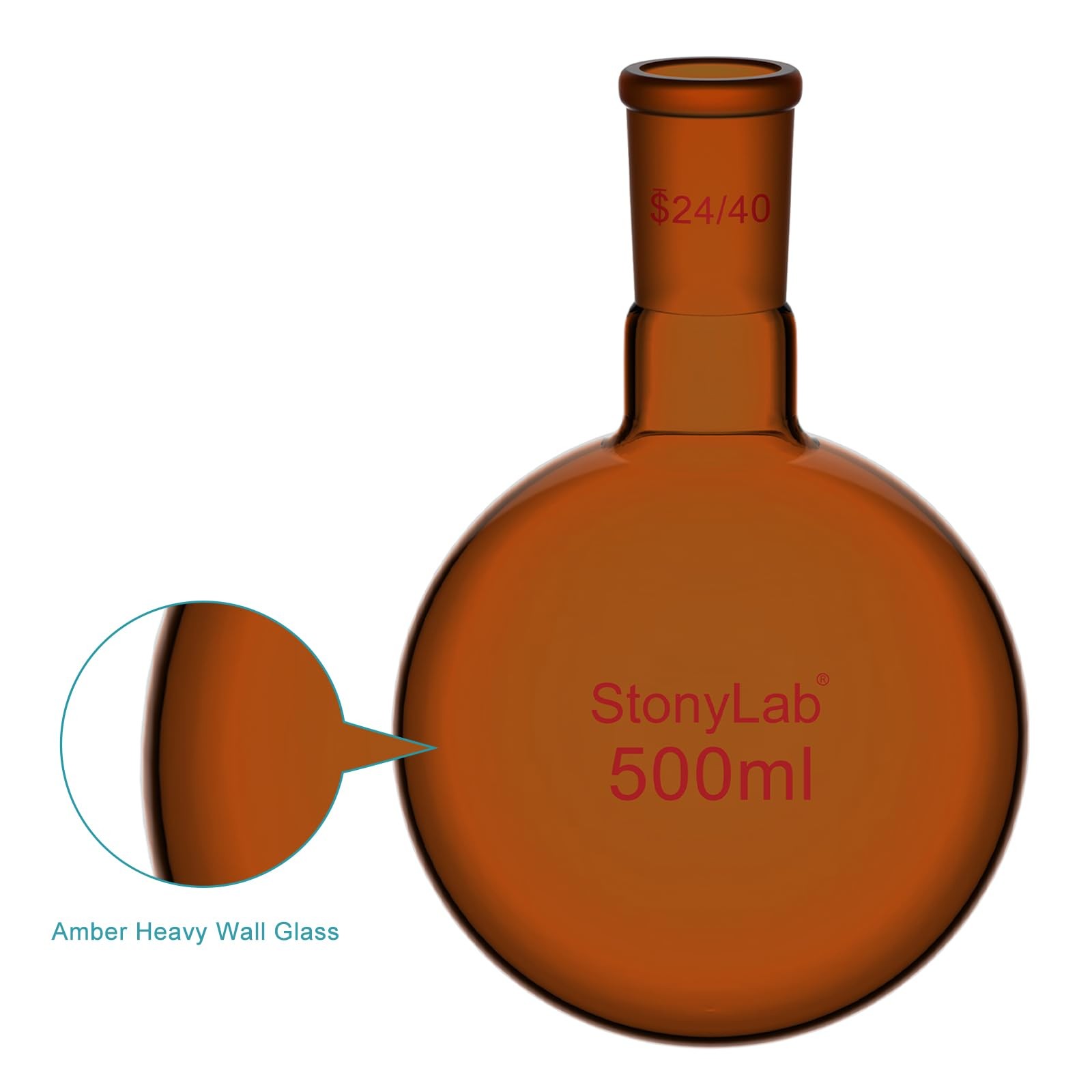 Brown Round Bottom Flask with Single Neck, 24/40 Standard Taper Joint, Labora…
