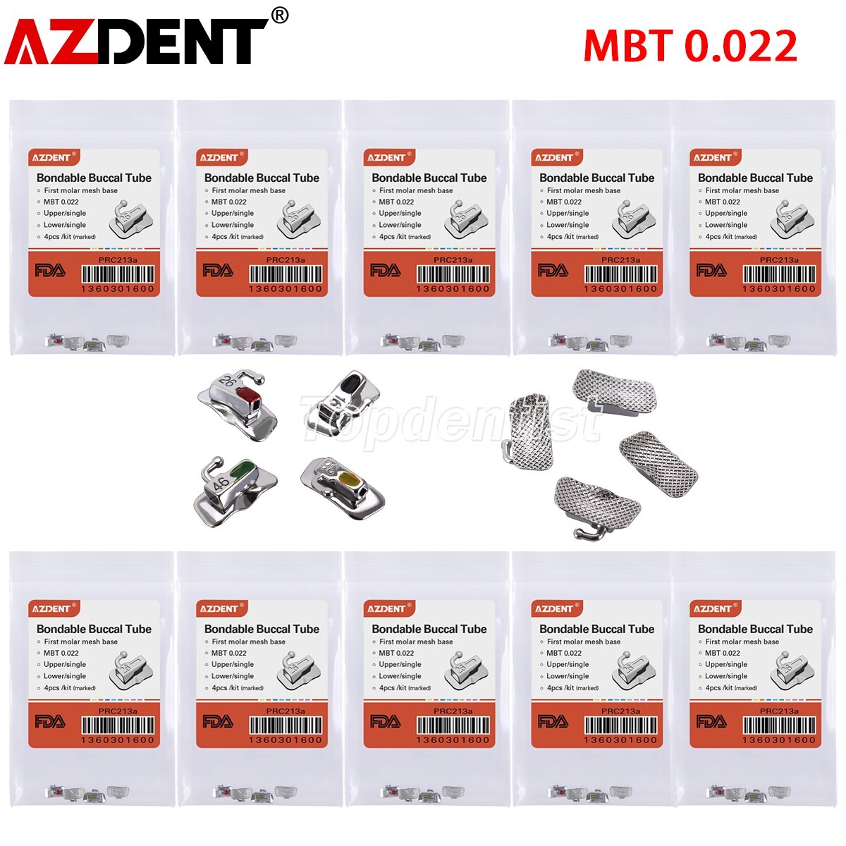 200X AZDENT Dental Orthodontic Buccal Tubes 1st Molar Non-Conv MBT .022 Bondable