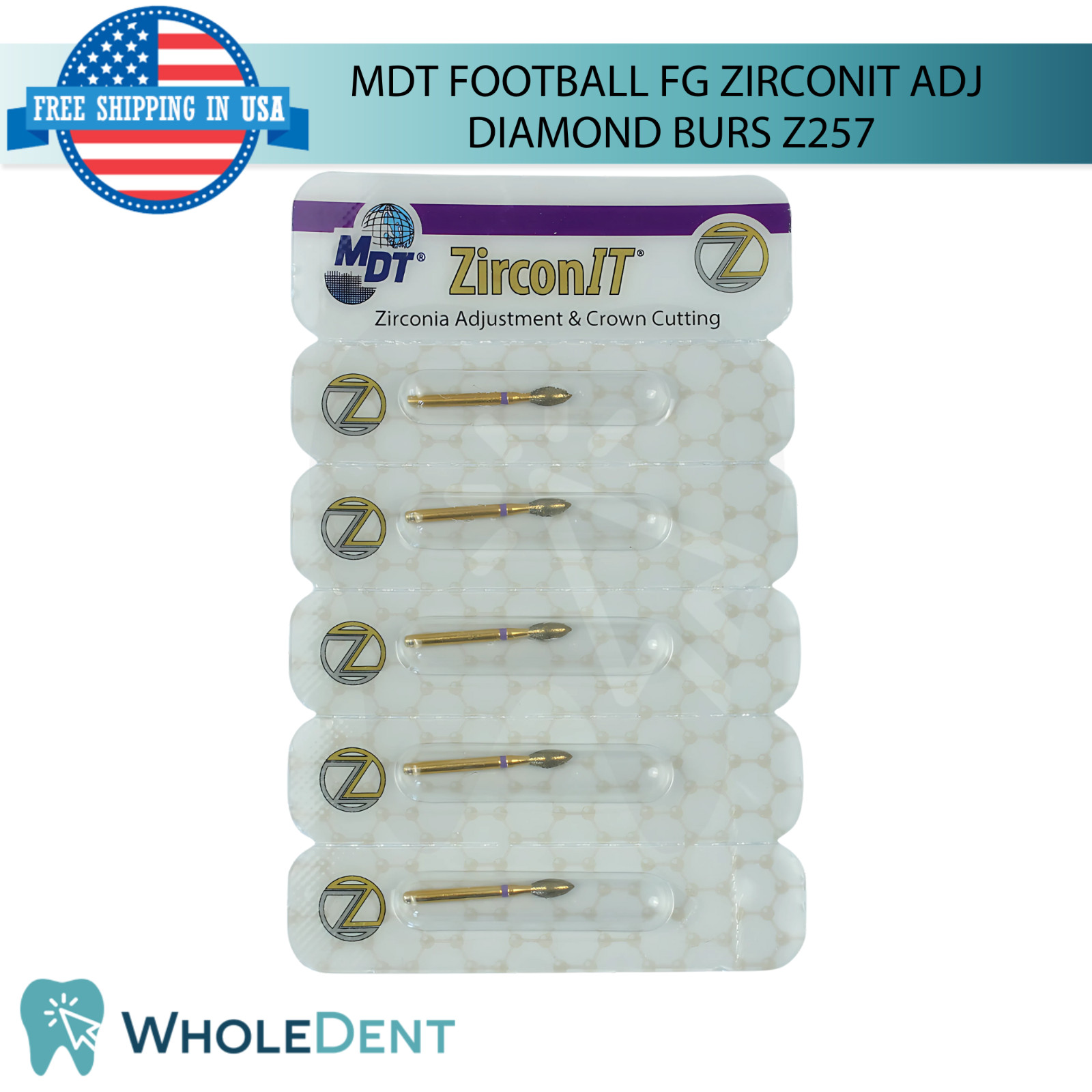 Dental MDT FG ZirconIT ADJ Football Z257 Diamond Adjustment Burs L19.0mm Tool
