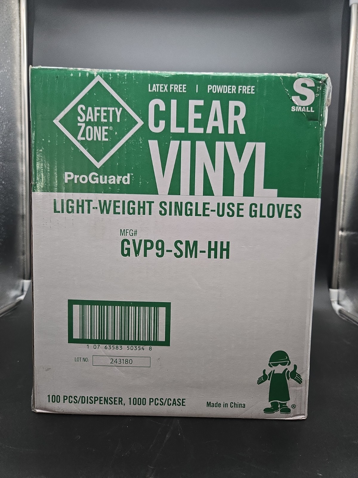 SAFETY ZONE GVP9-SM-HH Light-Weight Clear Vinyl Gloves 1,000 Gloves (10 PACK)