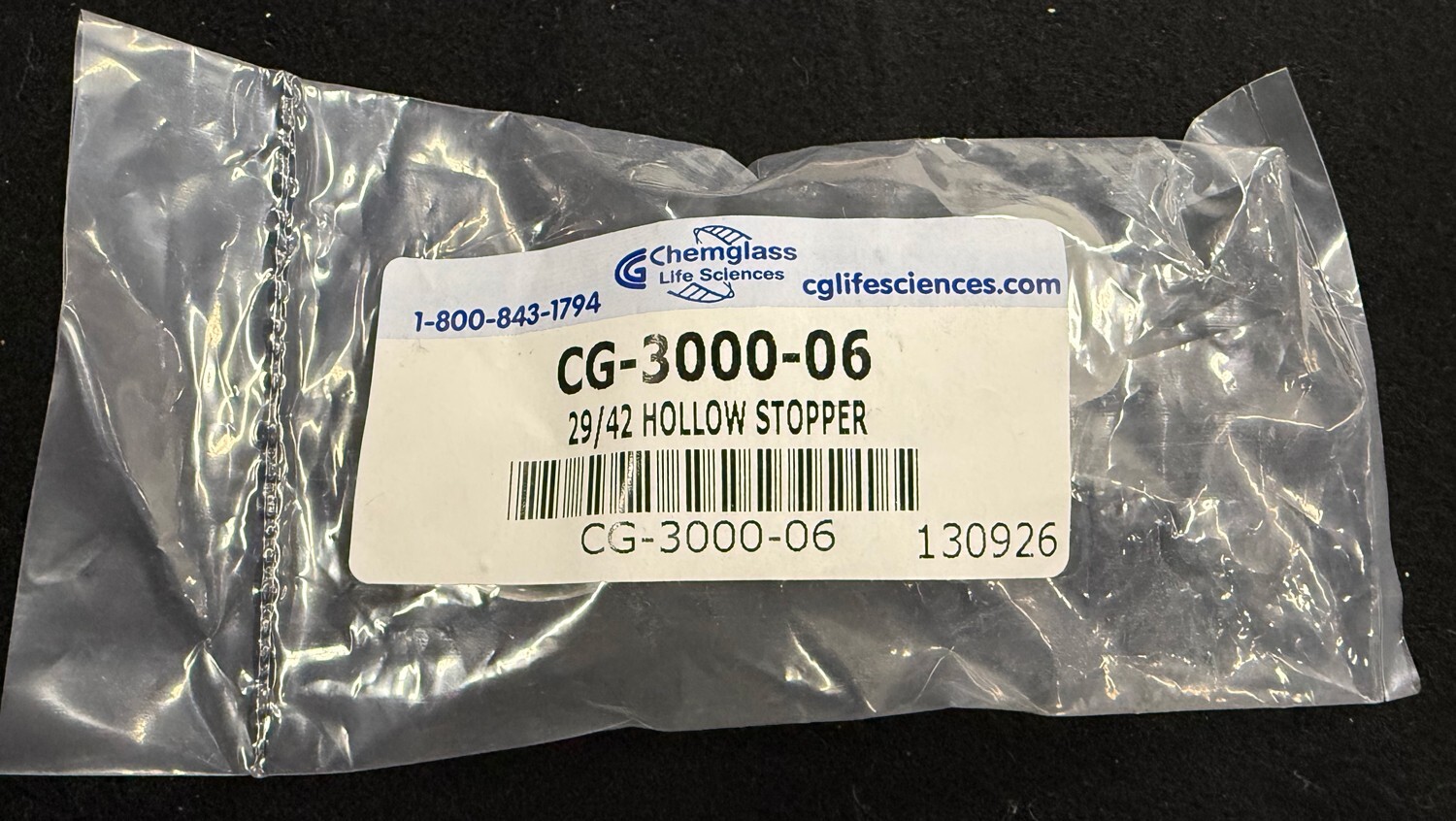 Qty 1 NEW Chemglass CG-3000-06 29/42 Pennyhead Hollow Lab Glass Stopper