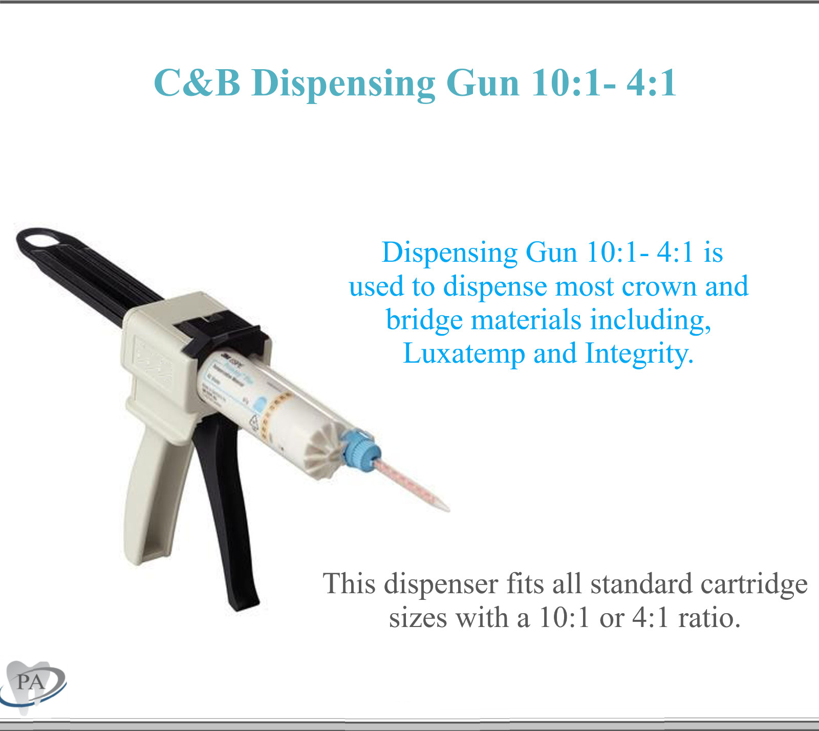 Crown and Bridge Gun Cartridge Dispenser for 10:1- 4:1, 50ml Dental Materials