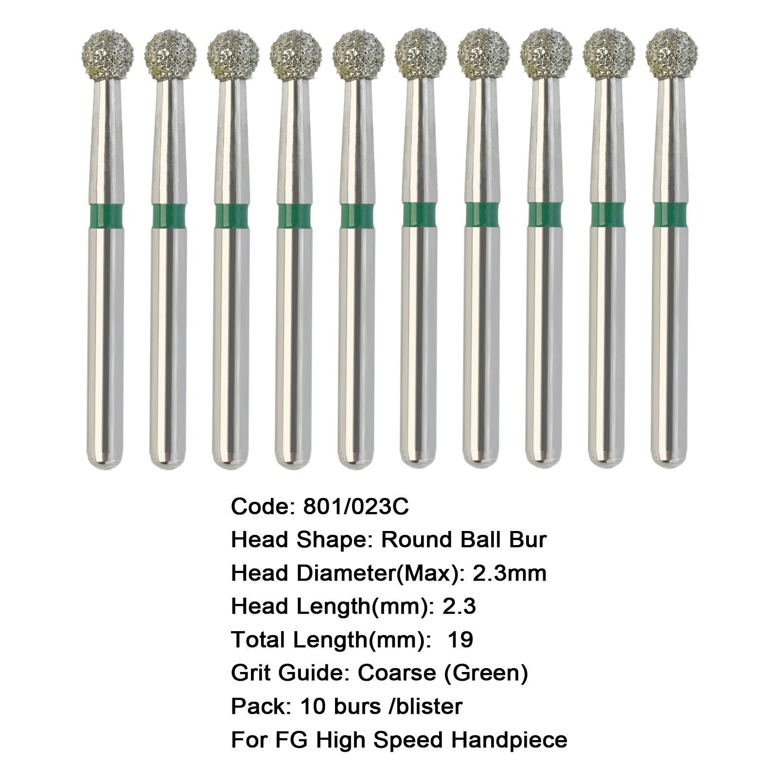Dental Diamond Burs Round Ball Multi-Use Coarse Bur 801/023C FG High Speed Burr