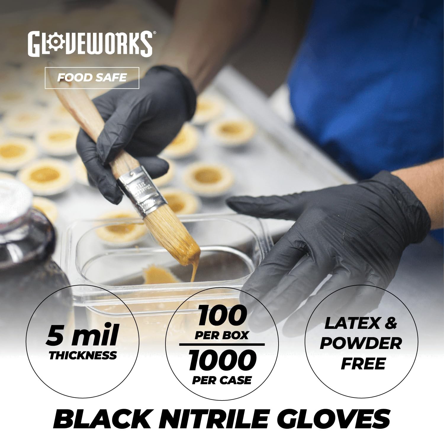 GLOVEWORKS Black Nitrile Gloves, Disposable, Latex Free, 5 Mil