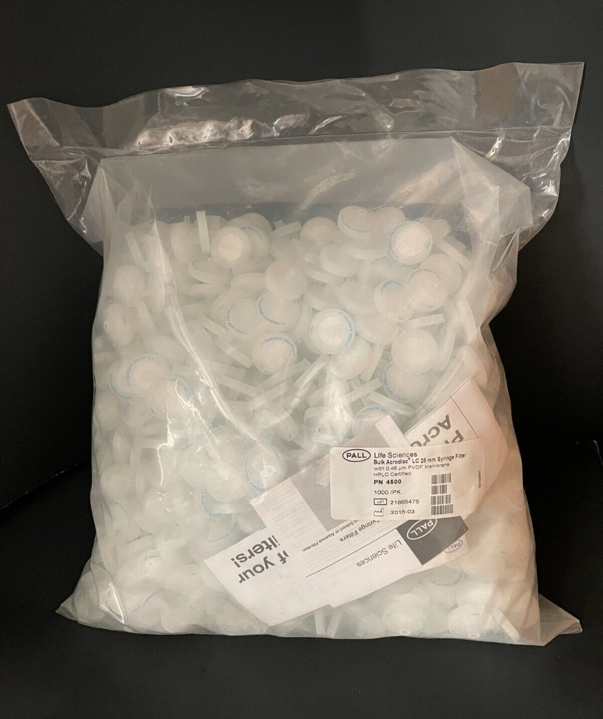 Pall Acrodisc PVDF Syringe Filters 25mm 0.45µm, 1000 ct Sealed Bulk Bag P/N 4500