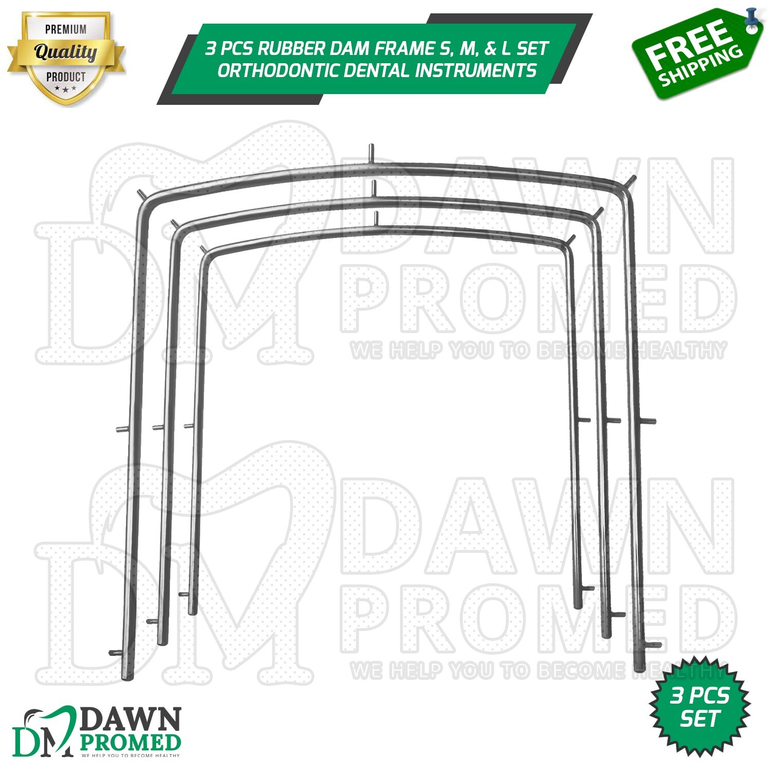 3 Pcs Rubber Dam Frame S, M, L Sheet Holder Set Orthodontic Dental Instruments