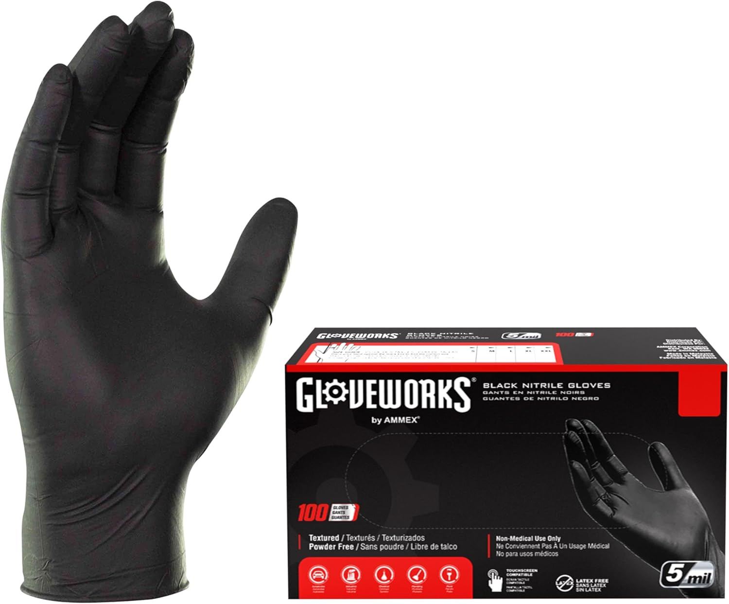 Black Nitrile Gloves 5 Mil Disposable, Latex Free, Textured Grip for Food Servic