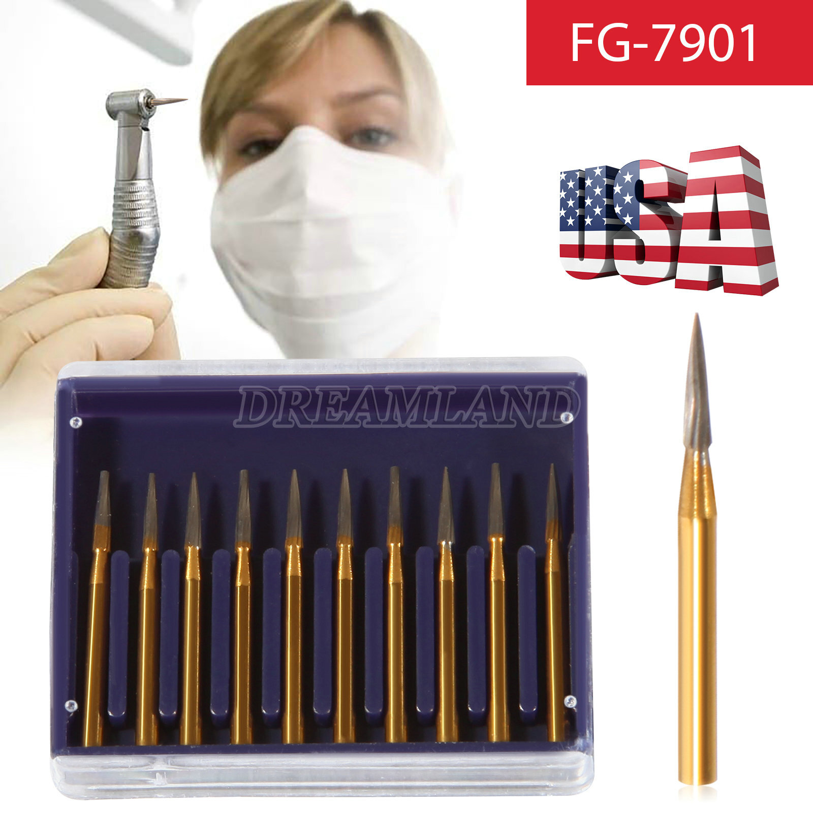 10 Pcs Dental Tungsten Carbide Trimming & Finishing Burs Drill Flame FG 7901
