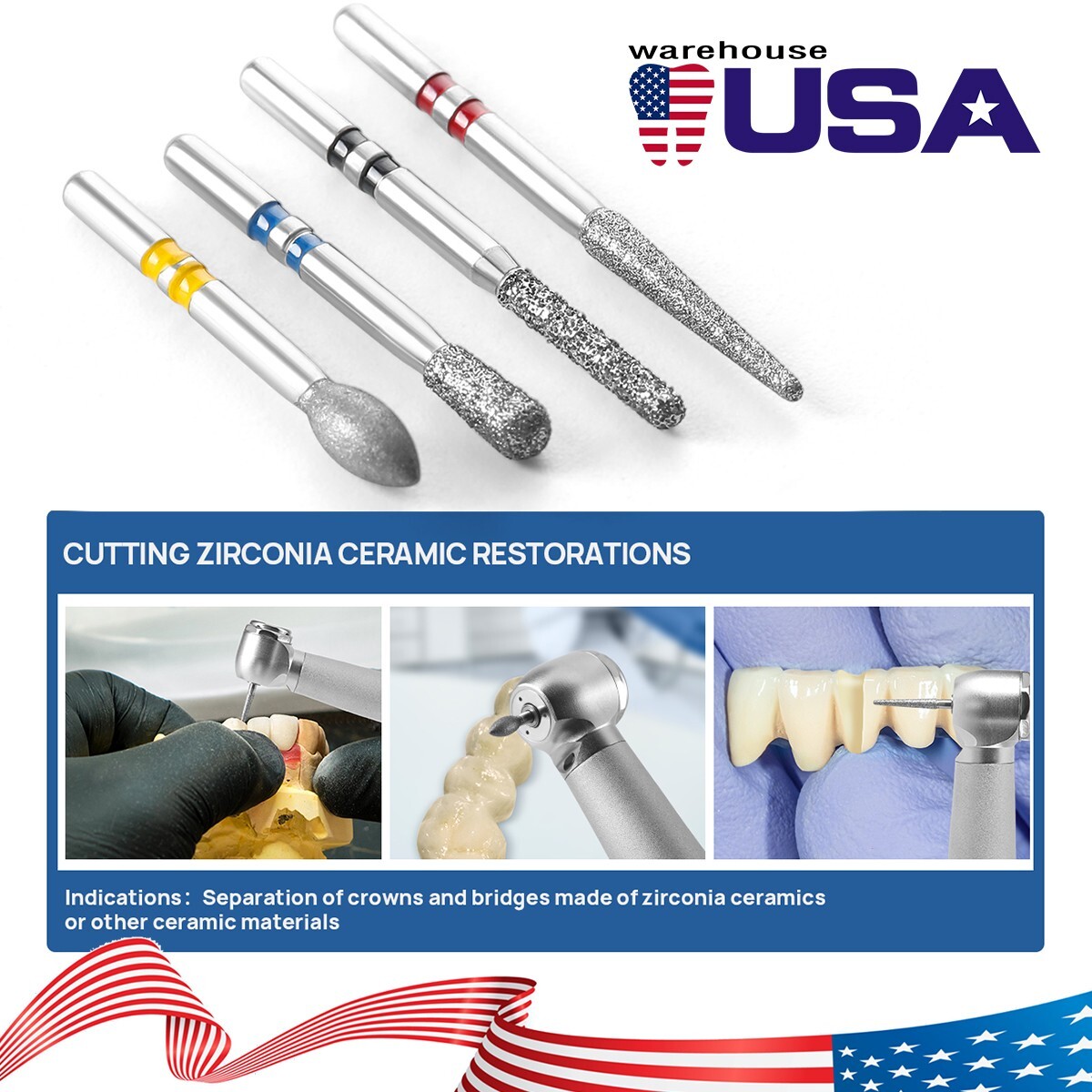 Dental Zirconcut Diamond Bur Cutting Zirconia Ceramic For High Speed Handpiece