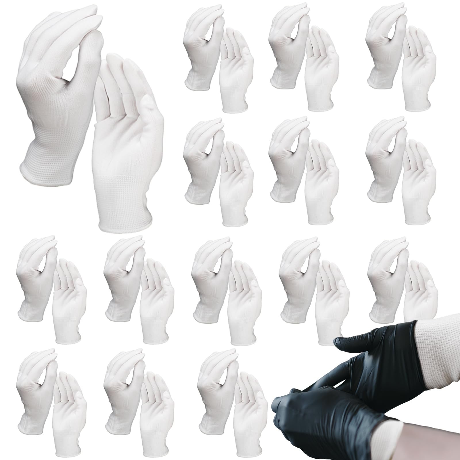 30 Count Nitrile Glove Liners for Eczema and Dry Hands Breathable Nylon Work …