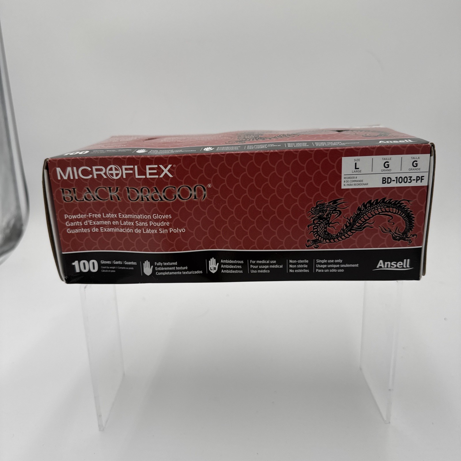 *100-Gloves Microflex Black Dragon PF Examination Latex BD-1003-PF, Size Large