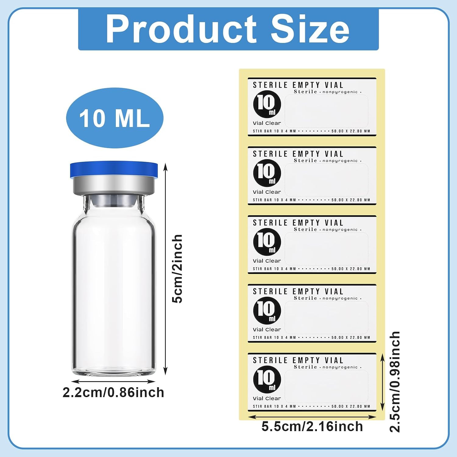 20 Pcs 10Ml Sterile Empty Vials with Self Healing Injection Port Glass