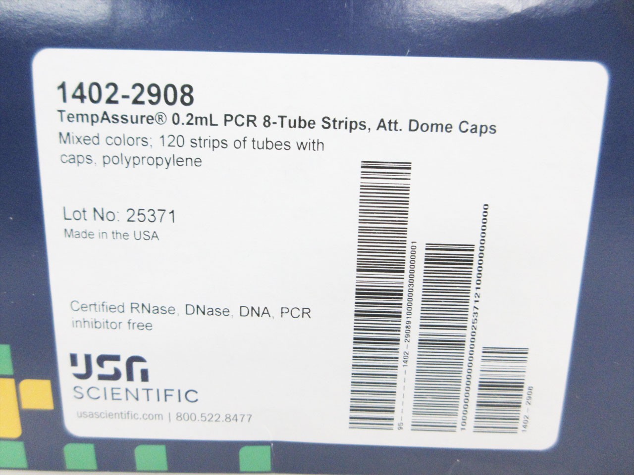 2 BOXES USA SCIENTIFIC 1402-2908 0.2 ML PCR TUBE STRIP 120 STRIPS OF 8 960 BOX