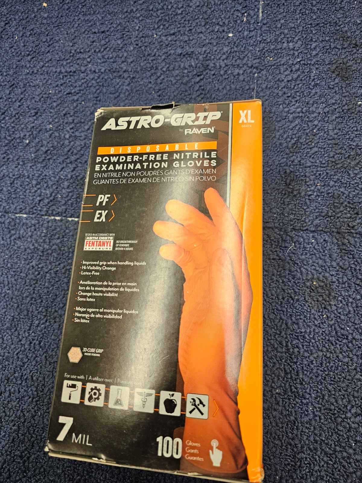 (QTY 200) SAS 66474 ASTRO-GRIP Powder-Free Nitrile Examination Gloves 7mil XL
