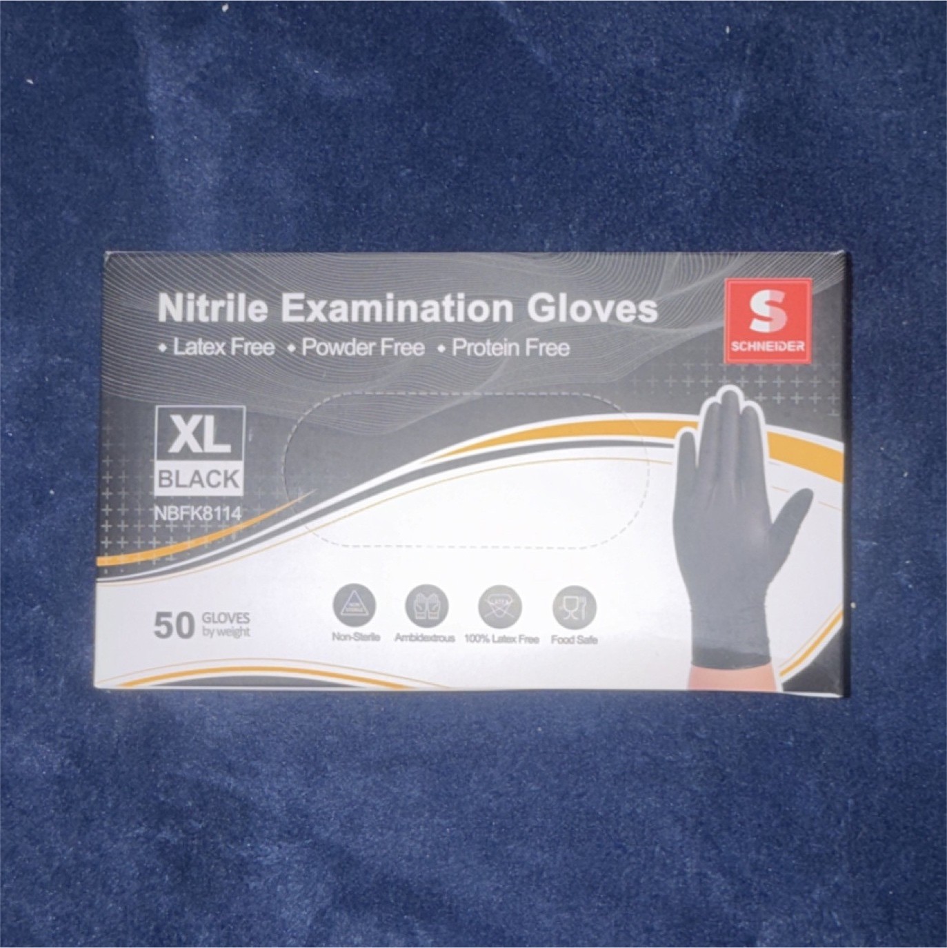 Schneider Nitrile Examination Gloves XL Black Powder-Free Latex-Free 50 Gloves