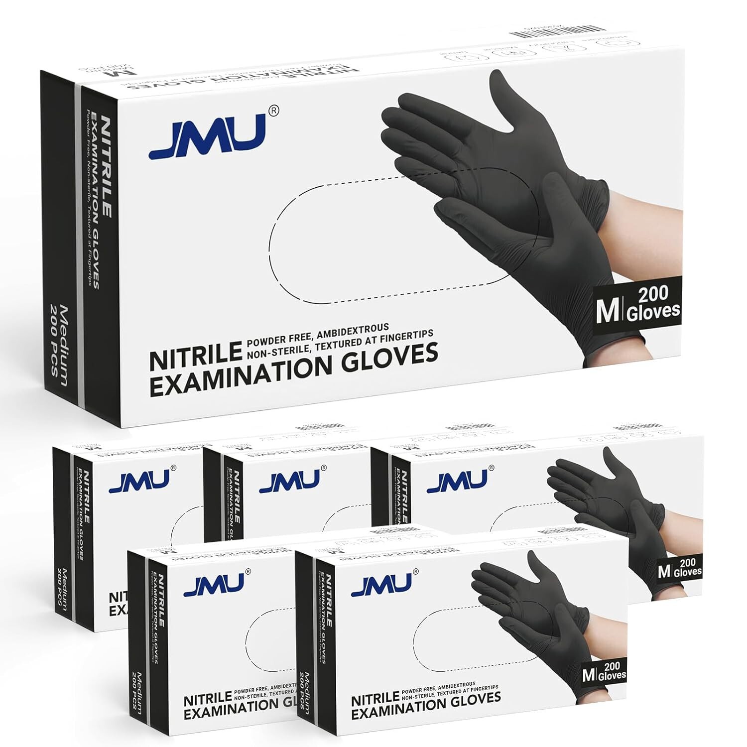 1200/6Boxes Black Nitrile Gloves M 3.5 Mil Powder&Latex Free Medical Exam Gloves