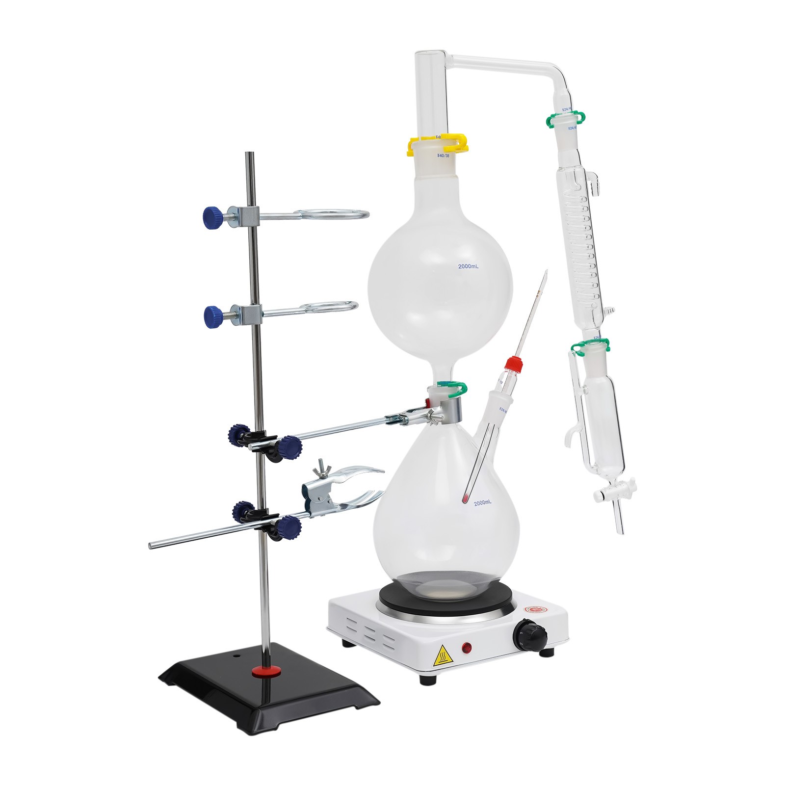 2000ml Glass Distillation Kit with 1000W Heating Plate Essential Oil Lab US Plug