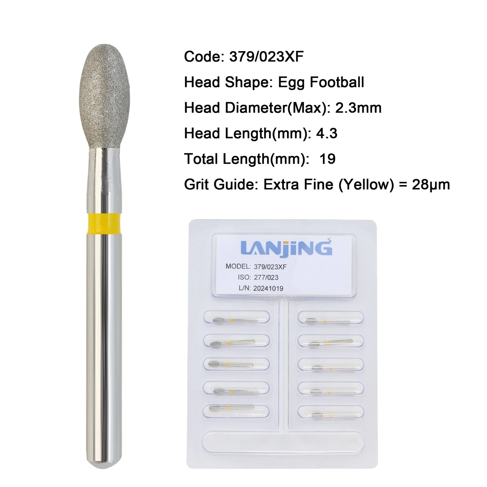 Dental Diamond Burs FG Egg Football Barrel Super Coarse Fine Grit High Speed Bur