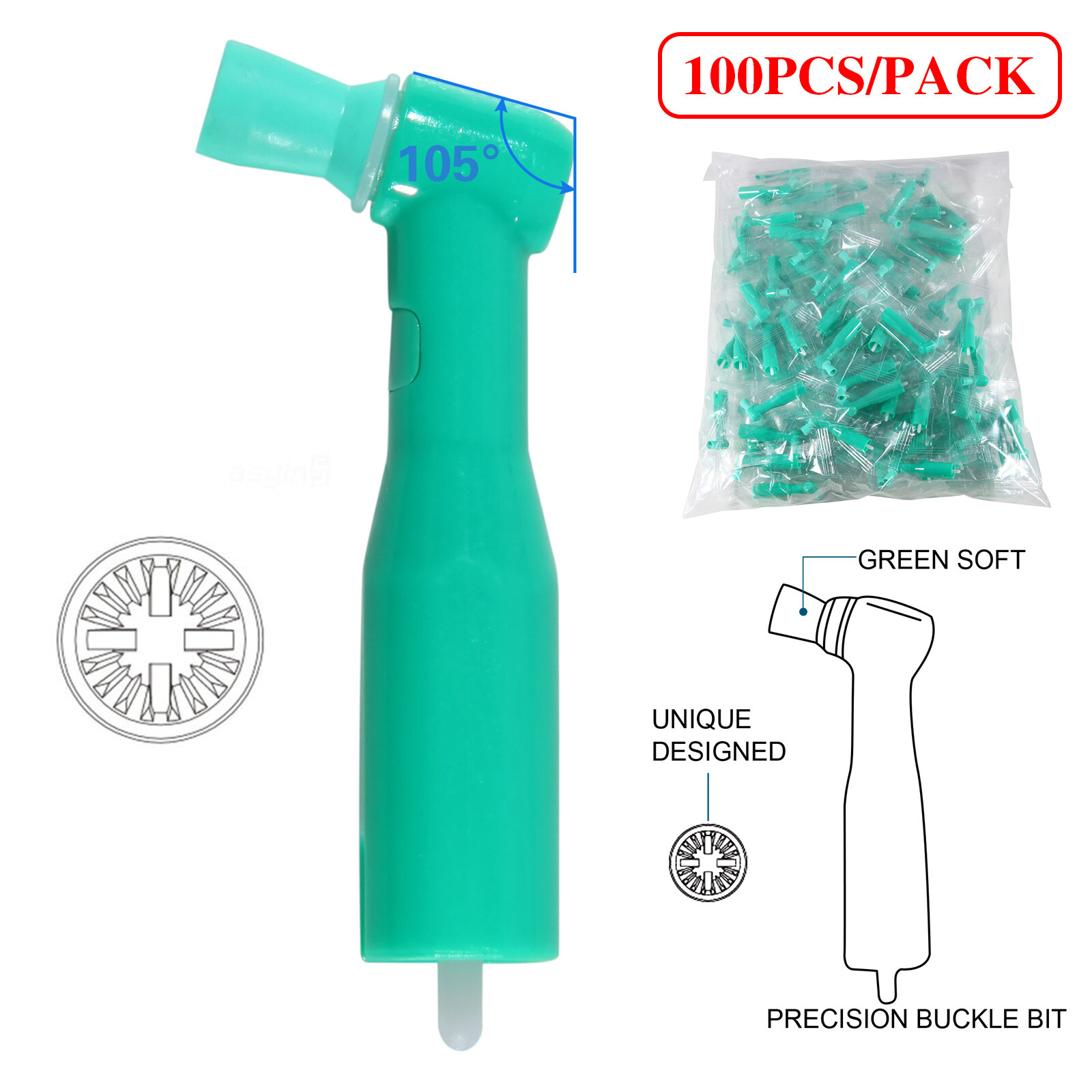 Dental Disposable Prophy Angles Soft Turbine Cup 105° – Latex Free 500pcs
