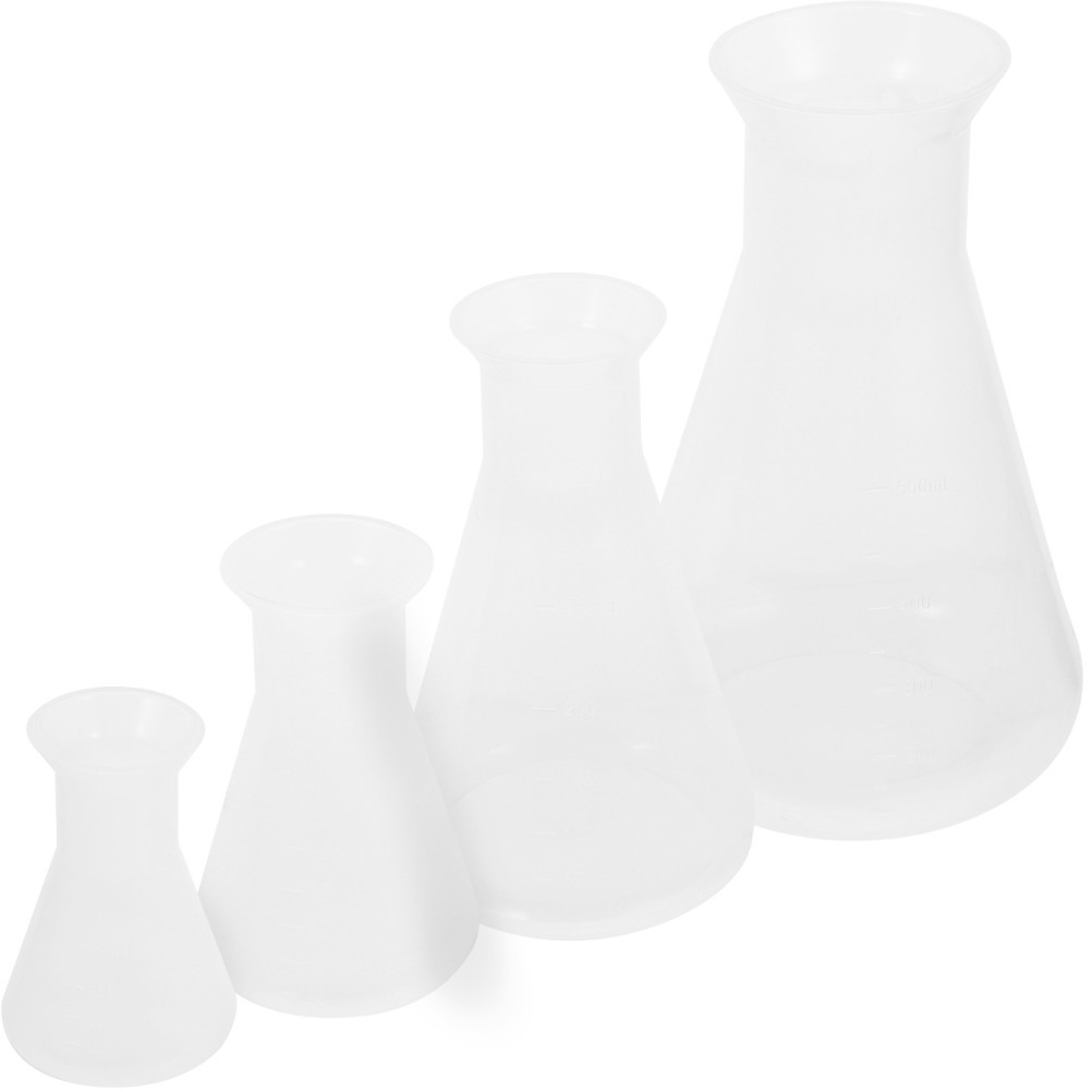 4Pcs Lightweight Durable Erlenmeyer Flasks for Chemistry Lab Use Transparent