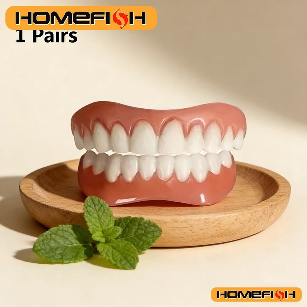 2x Silicone False Teeth Upper & Lower Smile Dental Veneers Dentures False Tooth