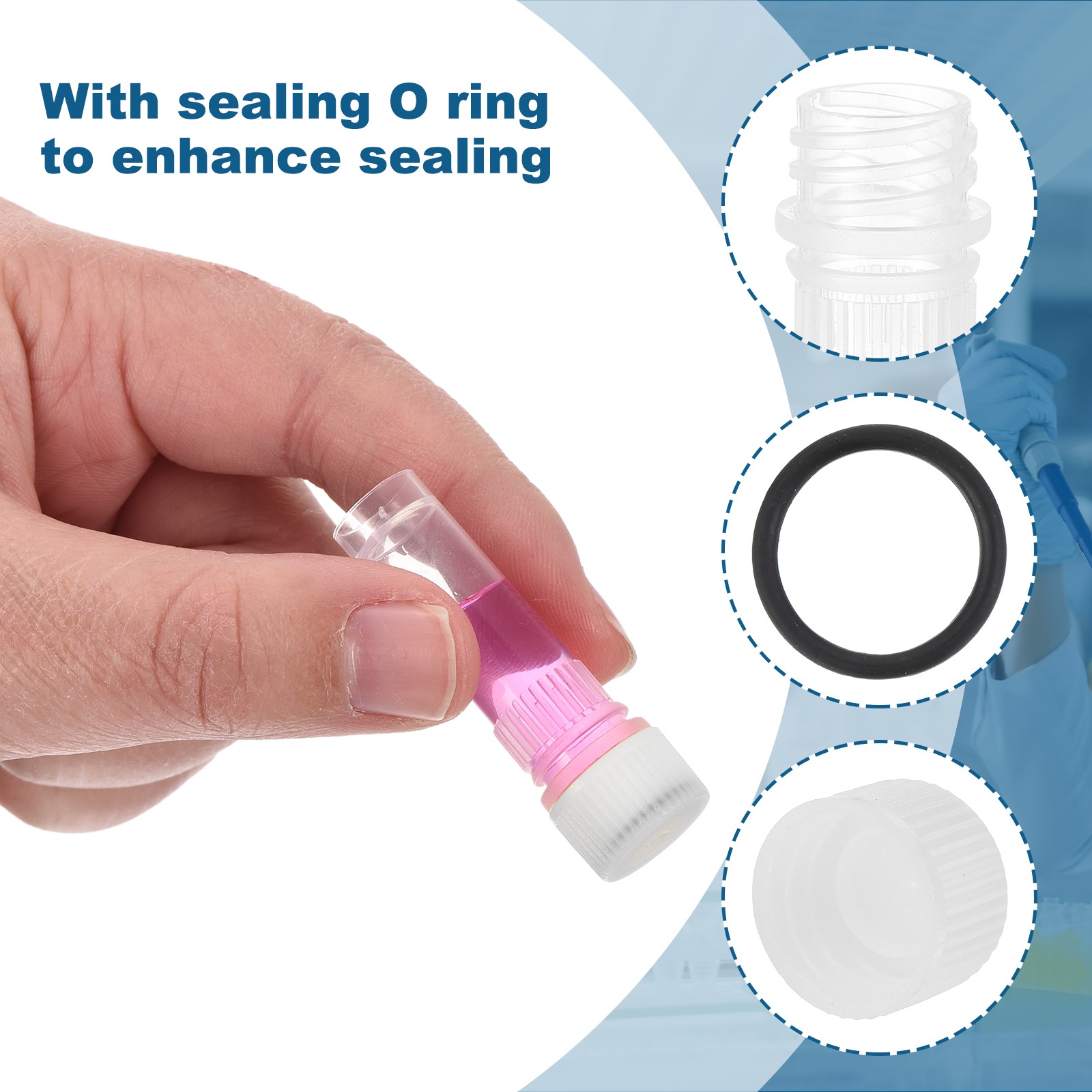 1.0mL Plastic Cryogenic Vial, 64Pcs Cryogenic Storage Tube White Clear