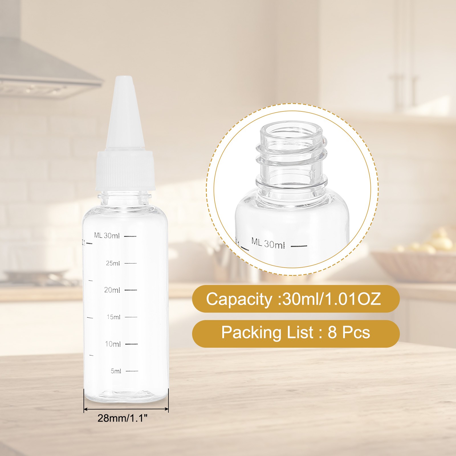 30ml/1OZ Plastic Squeeze Bottles with Cap, 8 Pcs Dispensing Bottle, Transparent