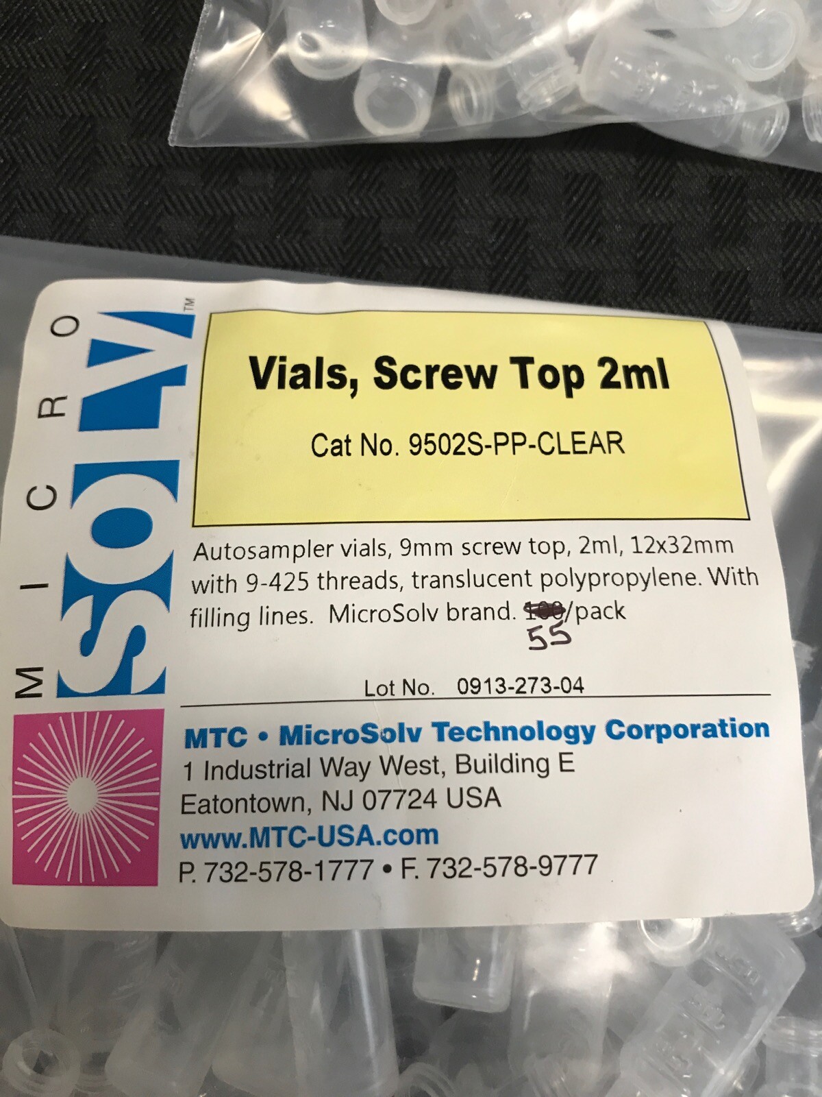 (3)MTC MICROSOLV 2mL Clear Polypropylene Autosampler Vial 9mm Screw Top 9502S-PP