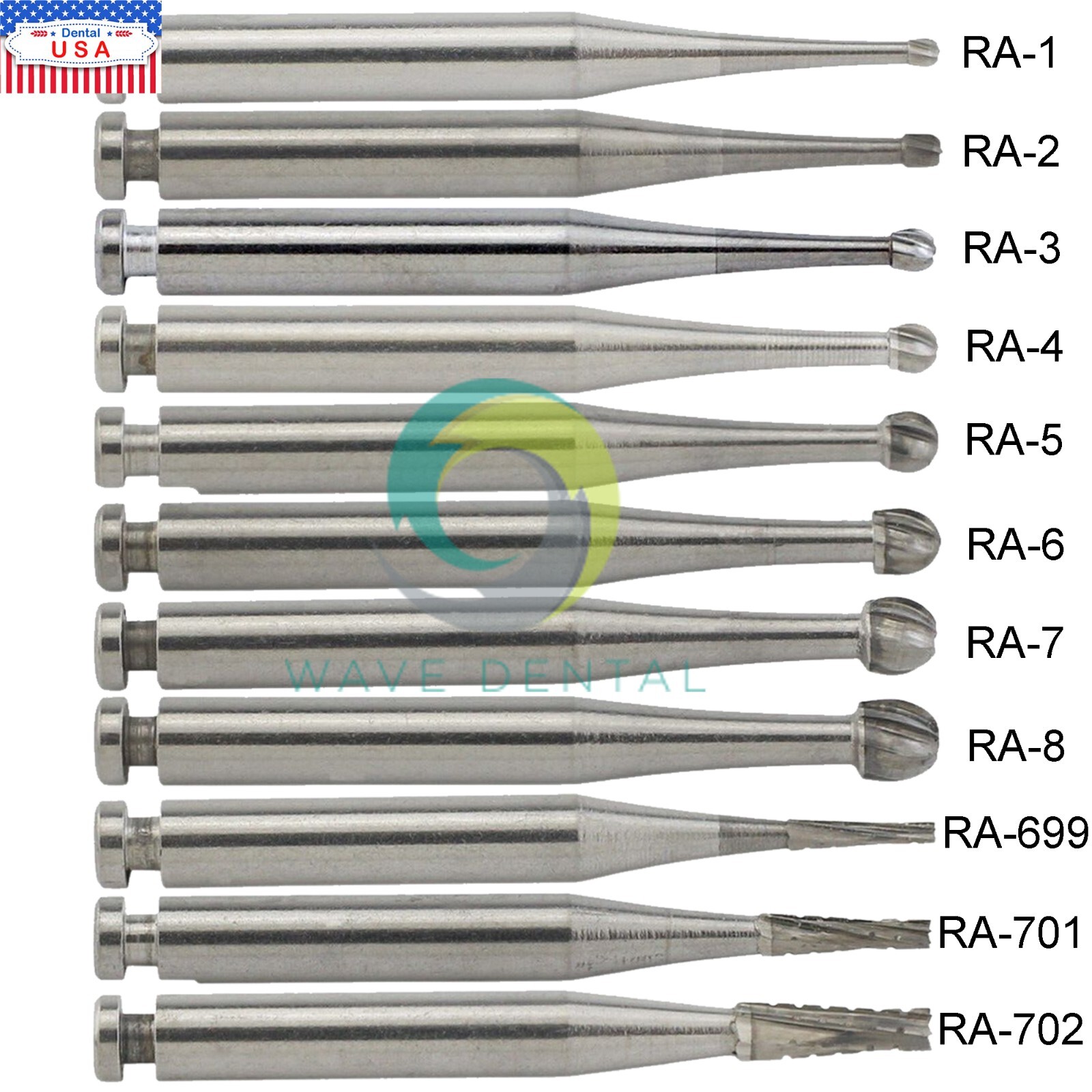 WAVE Dental Carbide Round Burs Slow Speed Latch RA 1 2 3 4 5 6 7 8 699 701 702