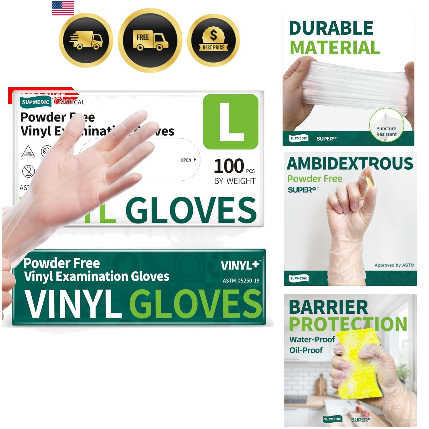 Vinyl Disposable Exam Gloves, Clear 4Mil Powder-Free Latex-Free Medical Food-…