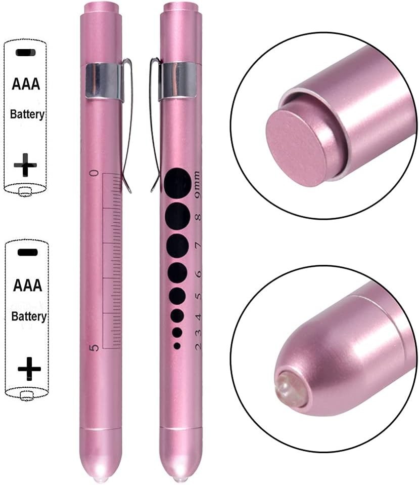 Sleek Reusable LED Medical Flashlight – Pupil Gauge & Ruler, Rose Gold Finish
