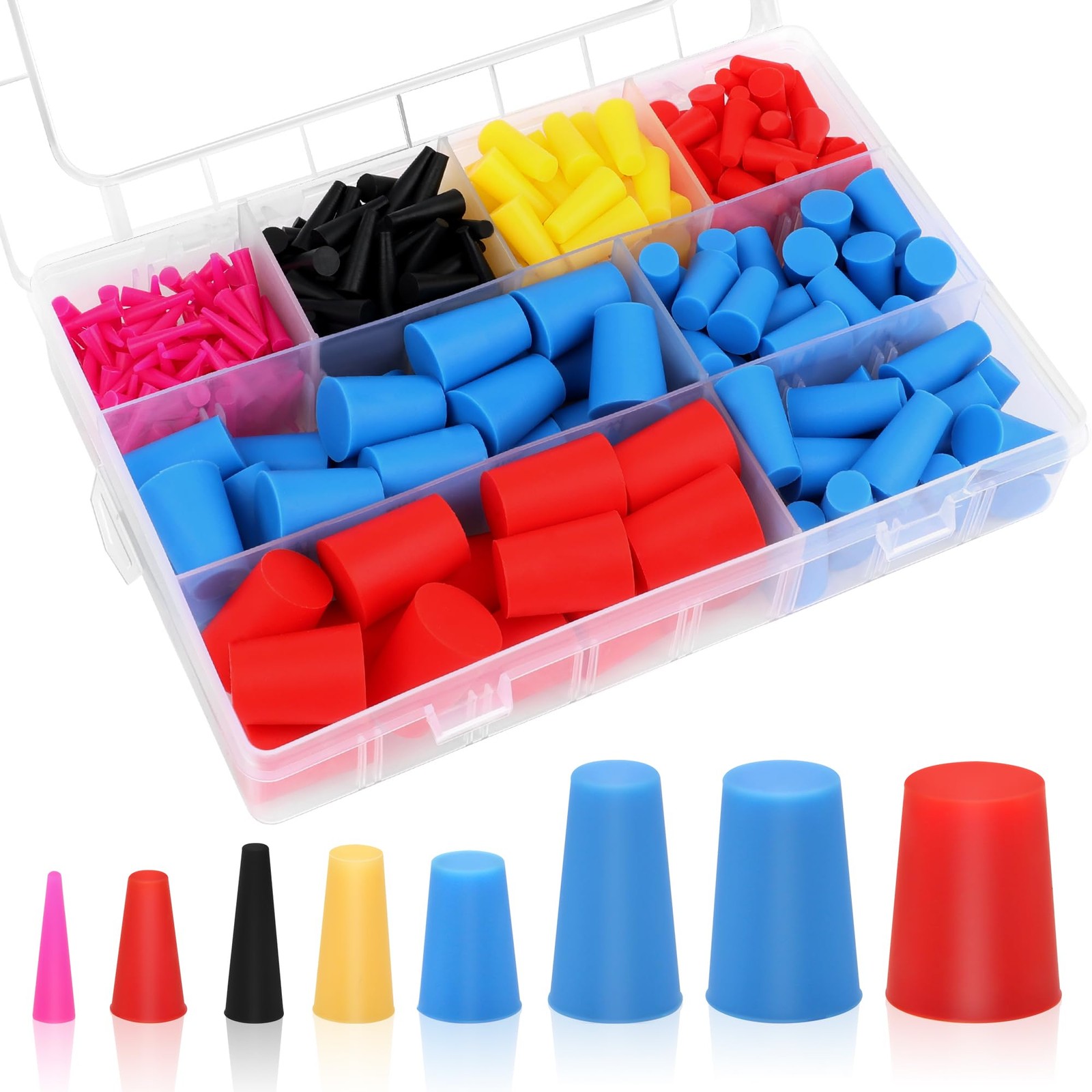 360 PCS Silicone Rubber Tapered Plug Set 8 Size 1/16 to 5/8 Inch Hole