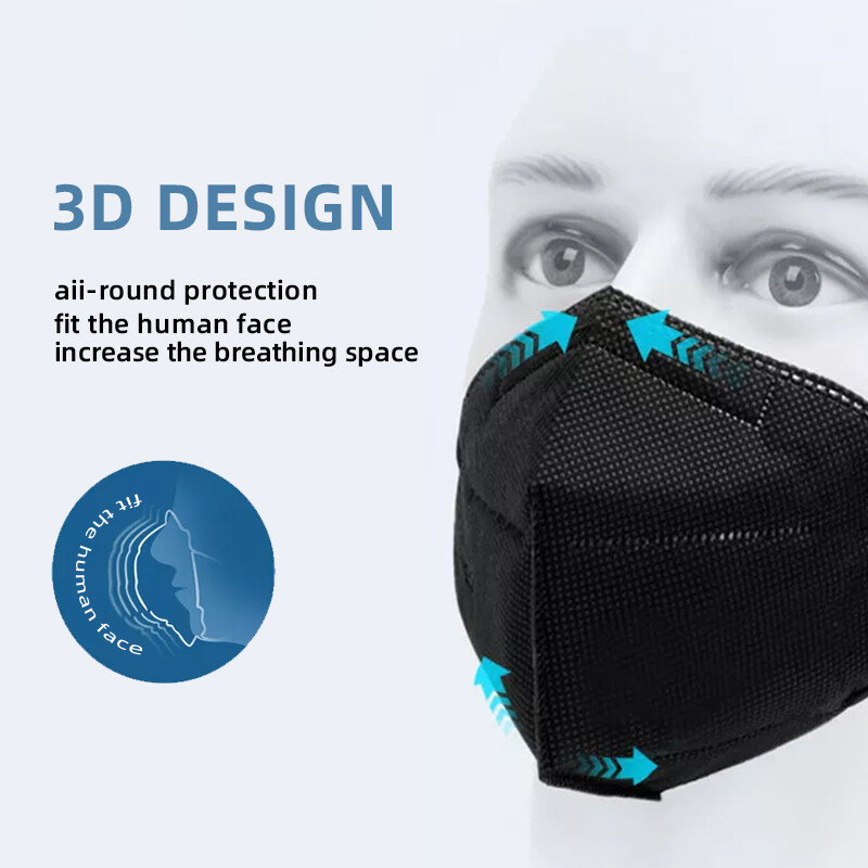 50/100Pcs Black KN95 Face Mask 5 Layer Disposable Mask FLship