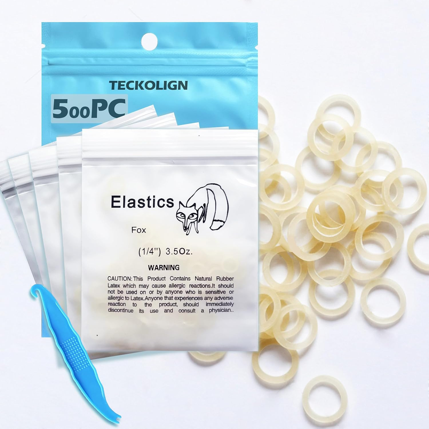 Orthodontic Elastic Rubber Bands 500 Pcs (Medium, 3.5 Oz,1/4,Fox), Orthodontic E