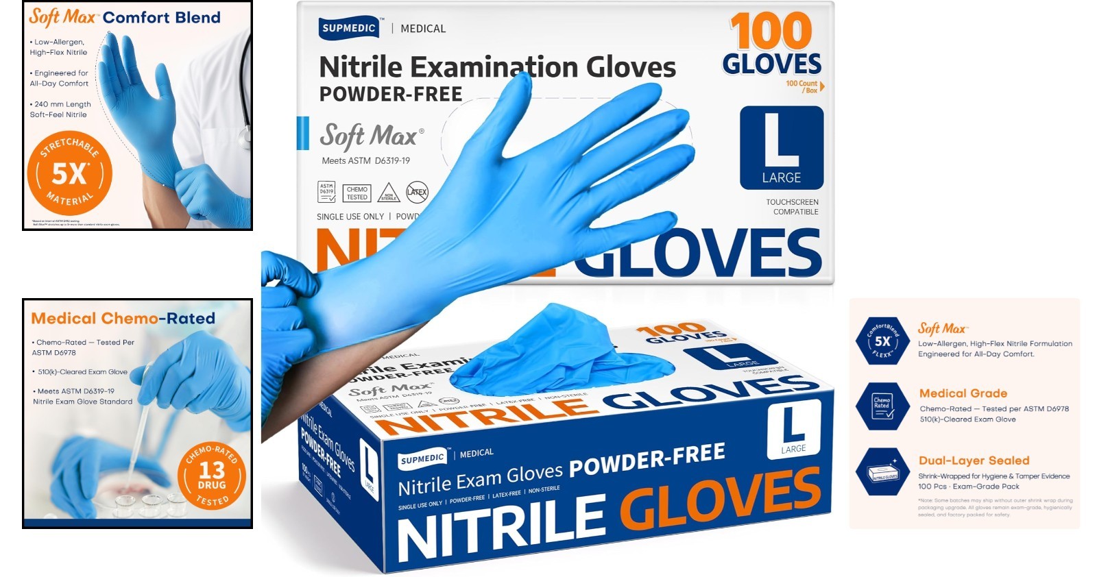 Nitrile Disposable Exam Gloves – Cut Resistant, 100 Count, Latex-Free Large Fit