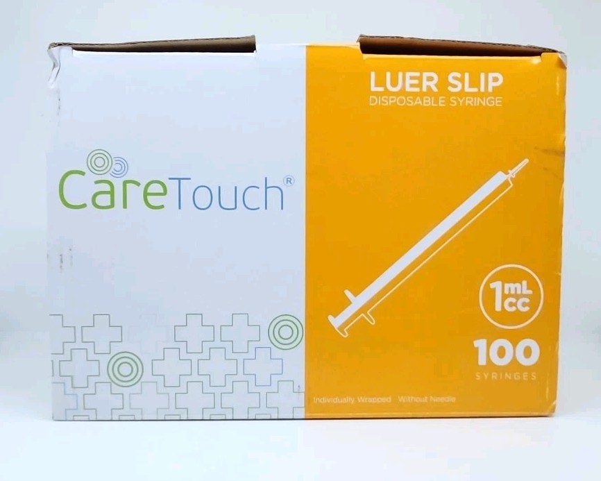 96 CareTouch Sterile Luer Lock Disposable Syringes 1 cc/mL NO NEEDLES