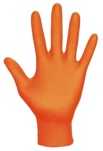 Large Orange Nitrile Disposable Gloves Astro Grip Exam Grade 100 Count