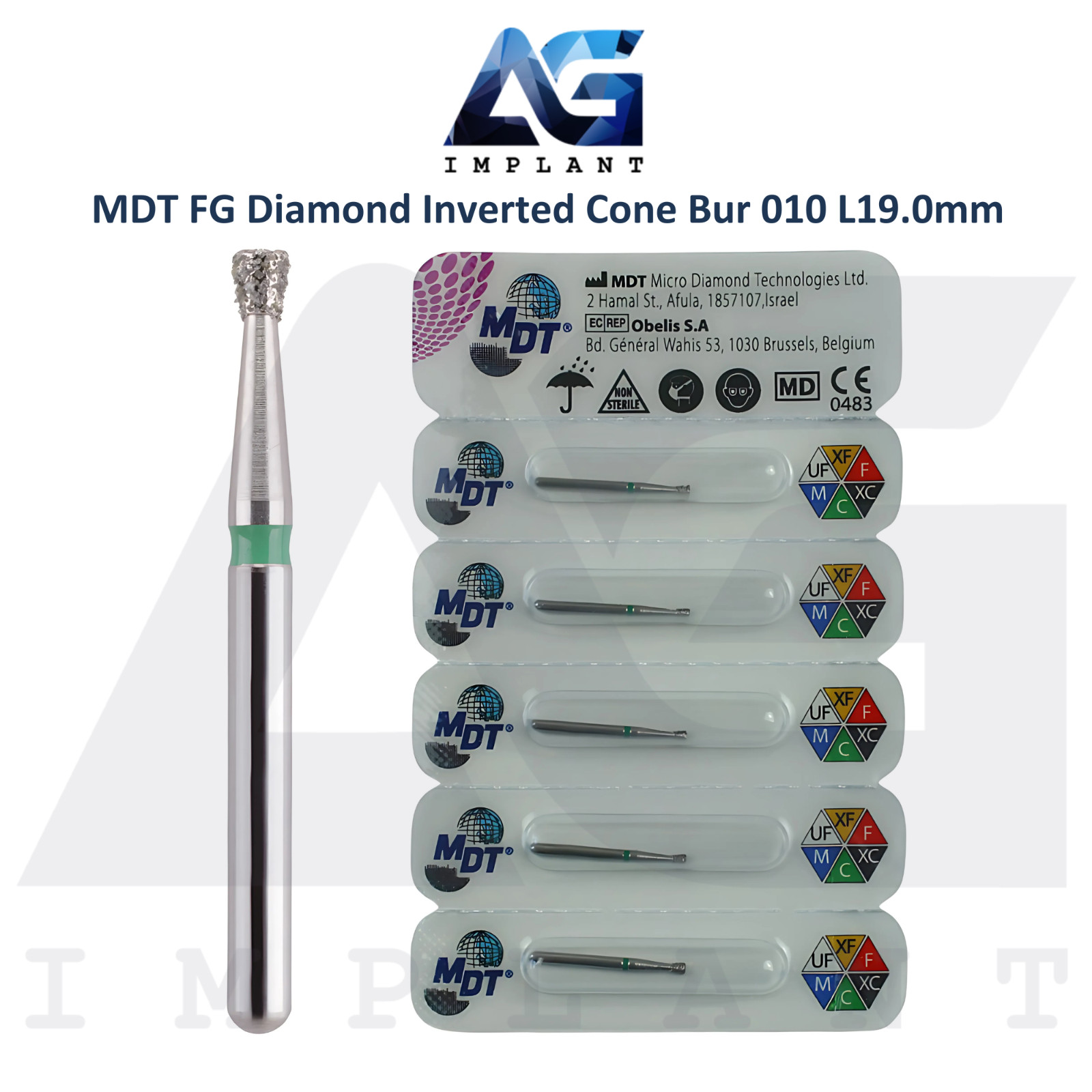 MDT Dental FG Diamond Coated Inverted Cone Bur 010 L19.0mm Undercut Creation