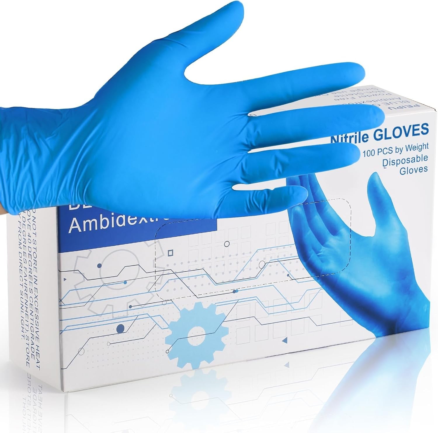 Ambidextrous Nitrile Disposable Gloves, 100 Count, Latex & Powder-Free – Large