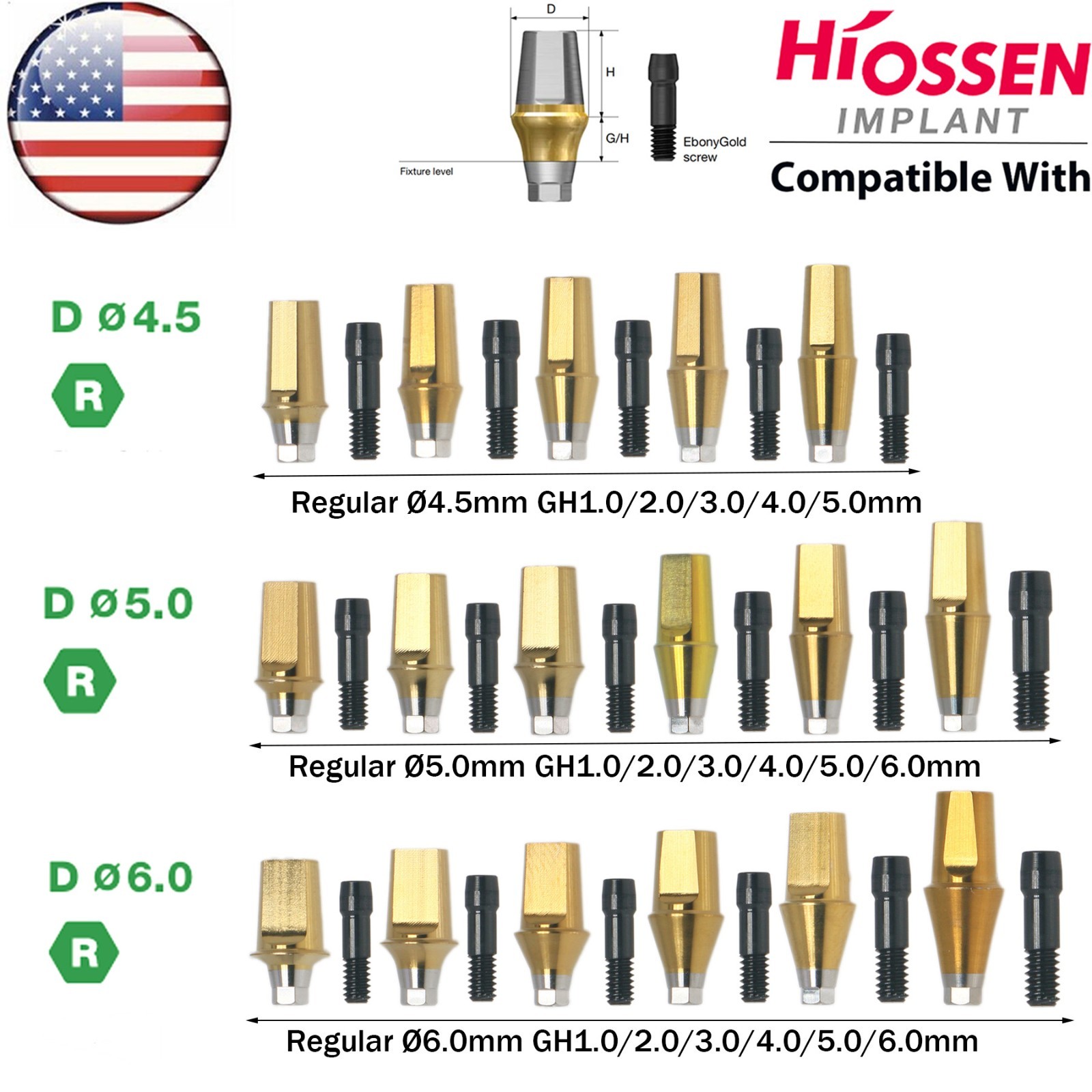 US Dental Straight Transfer 17° Angled Anatomic Abutment M/R For Hiossen Osstem