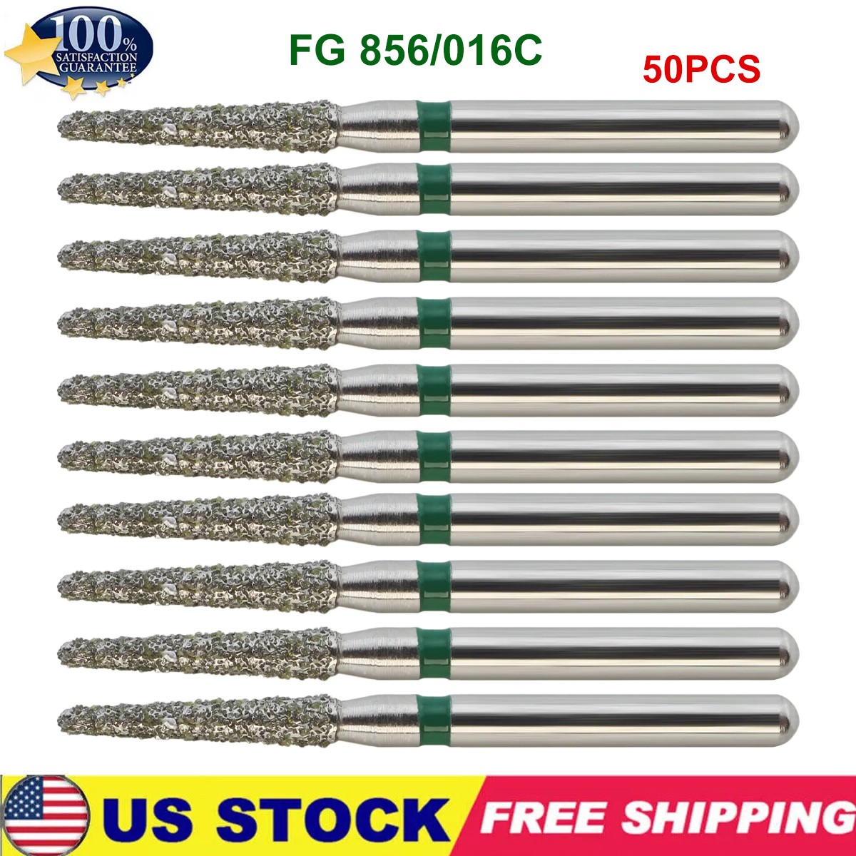 50X Dental Diamond Burs FG 856/016C Round End Taper Super Coarse Grit High Speed