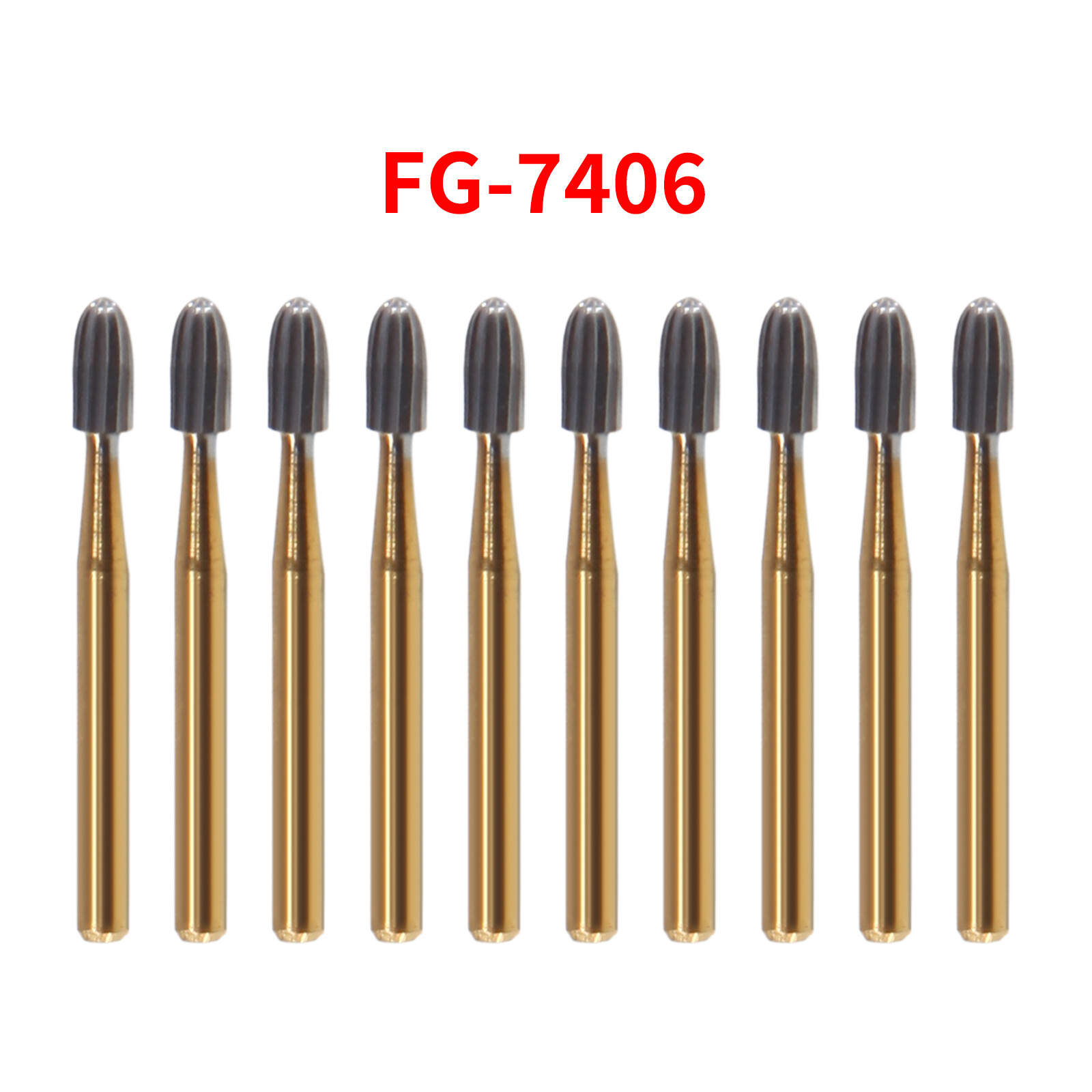 SANDENT 10pcs/pk Dental Trimming&Finishing Gold Carbide Bur FG 7404/7406/7408 st