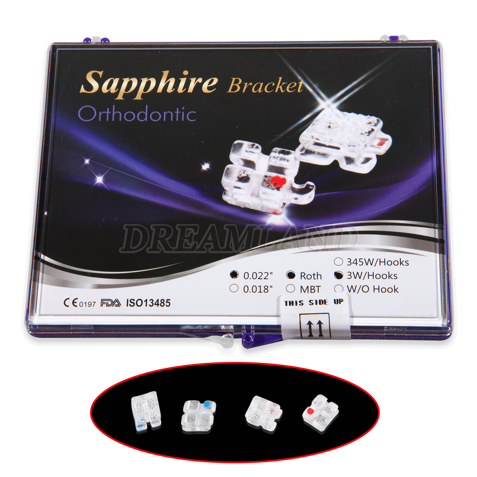 20pcs Dental Bracket Monocrystalline Sapphire Roth 02 3 w/ hooks & Buccal Tube