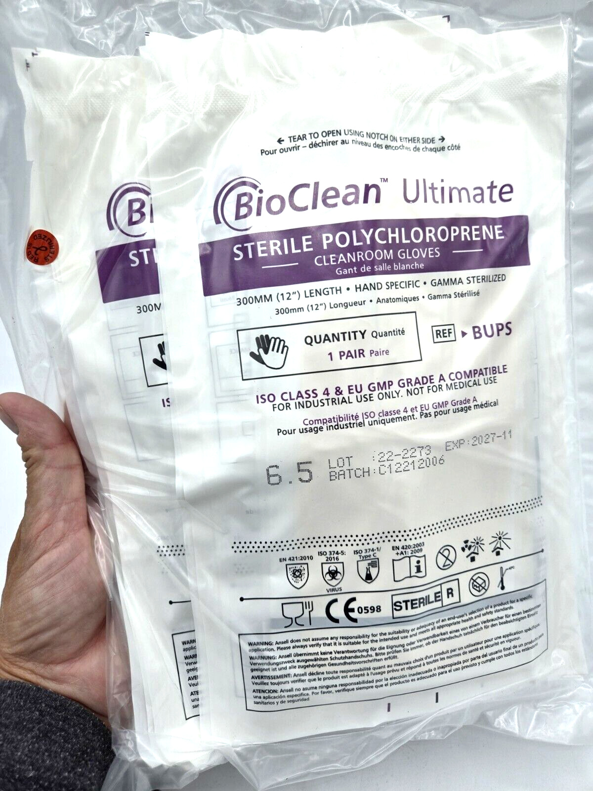 BioClean Ultimate Cleanroom Gloves BUPS-65 *200/cs* Size 6.5, 12″ Length Sterile