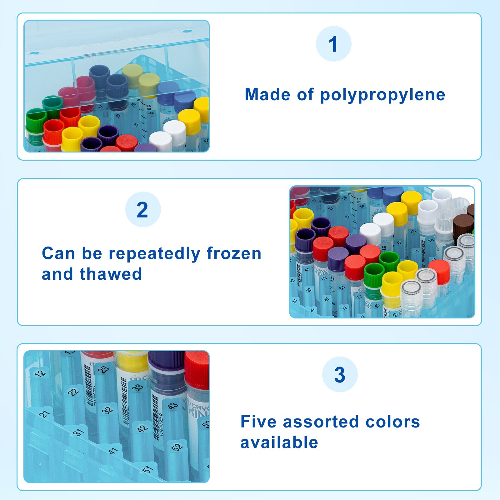 20Pcs 100-Well PP Cryogenic Boxes, 2in, Assorted Colors