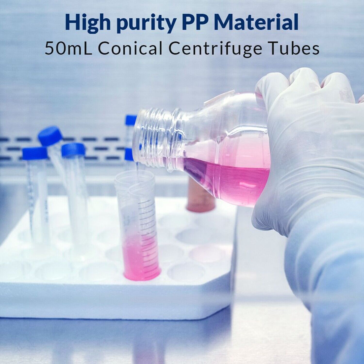 50mL Centrifuge Tube,Sterile,Conical Tube PP,Vial Test Tube,Mark for Agar Slants