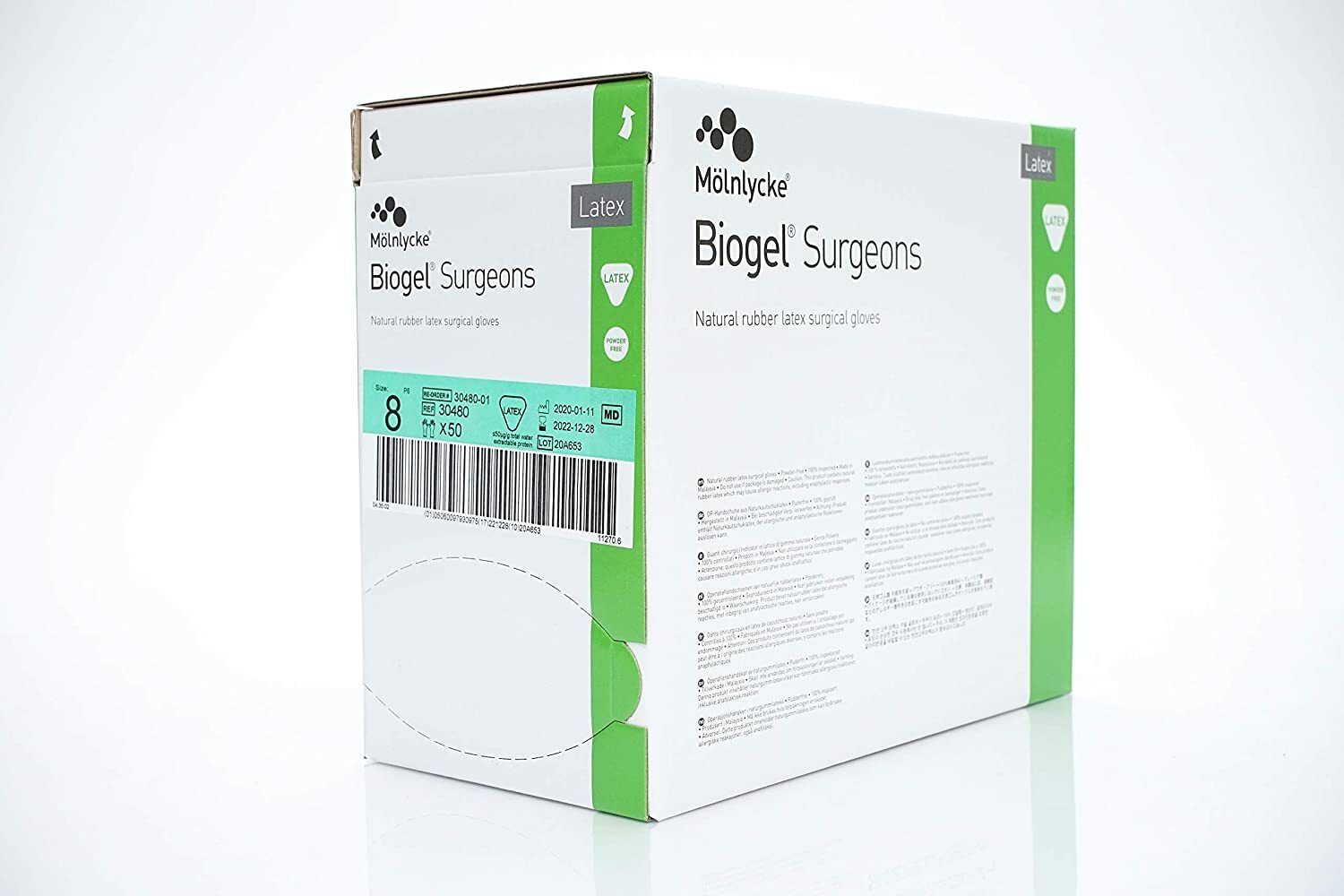 *200-Pairs* Molnlycke Biogel Surgeons Latex Surgical Gloves Size-8 Sterile 30480