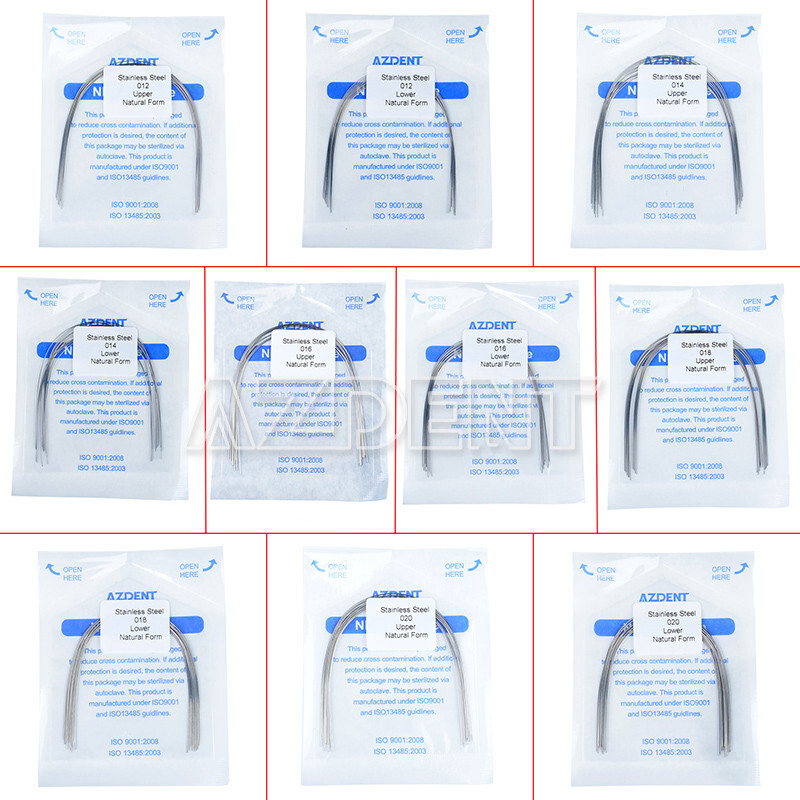 10 bolsas de alambre de arco de ortodoncia dental forma natural redonda de acero